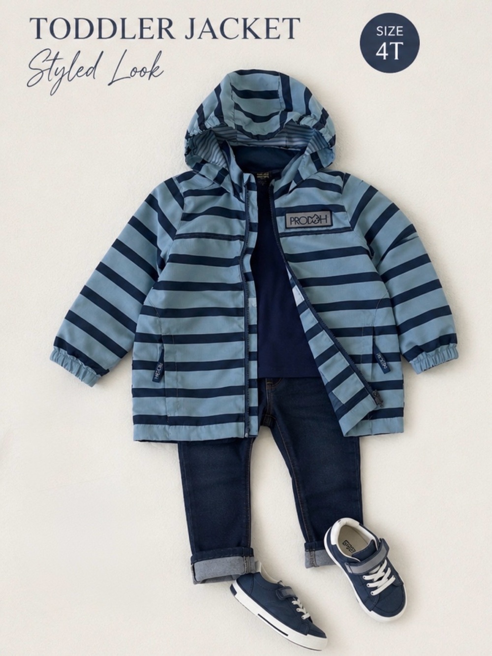 PRODOH Reflective Rain Jacket 4T Blue Striped Waterproof Hooded Coat Boy